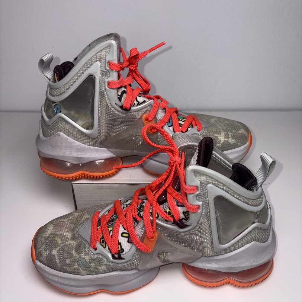 Nike LeBron 19 Boys Size 4Y "Fast Food" Basketball Shoes Sneakers Orange White